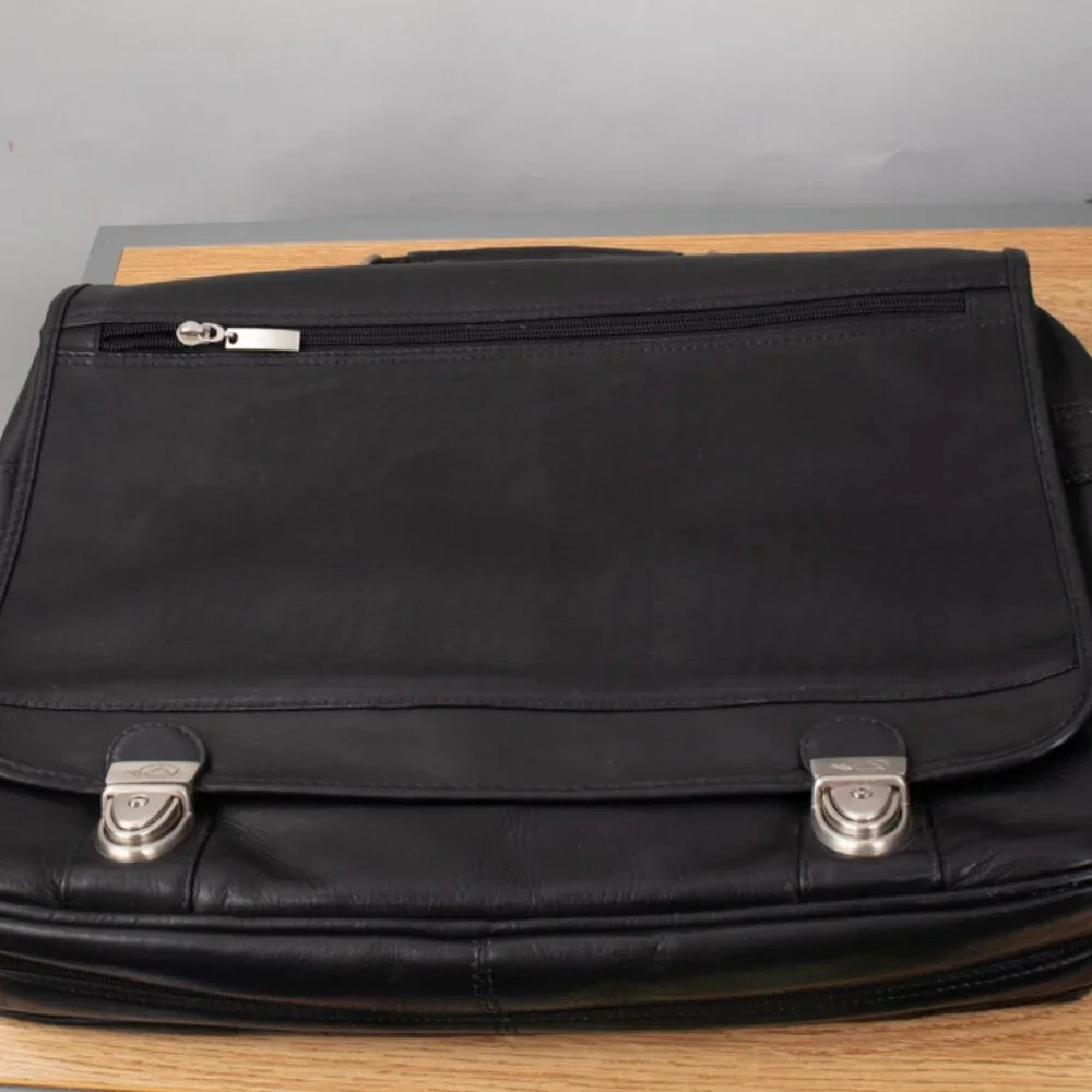 Queros Volare Black Columbian Leather Messanger Brief Bag Removable Strap